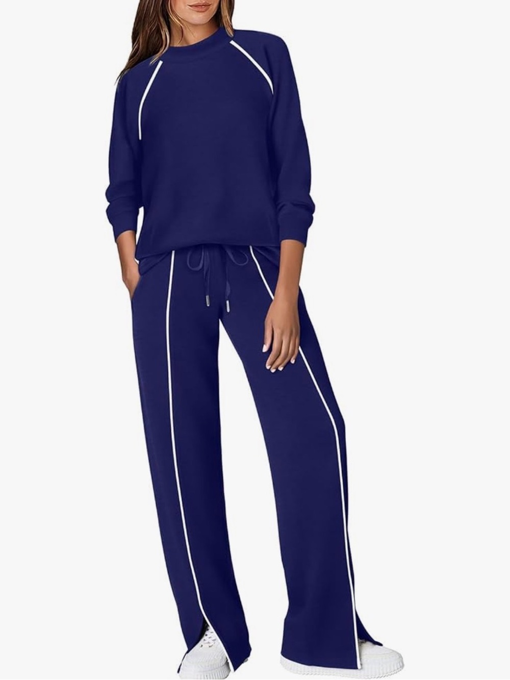 Amazon Navy Wide-Leg Sweatpants with White Piping